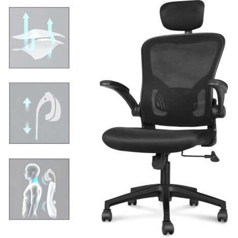 Bigzzia – Fauteuil de bureau ergonomique avec accoudoirs 2D – Réglage appui-tête et dossier inclinable – Surface en maille respirante – Charge max 100 kg