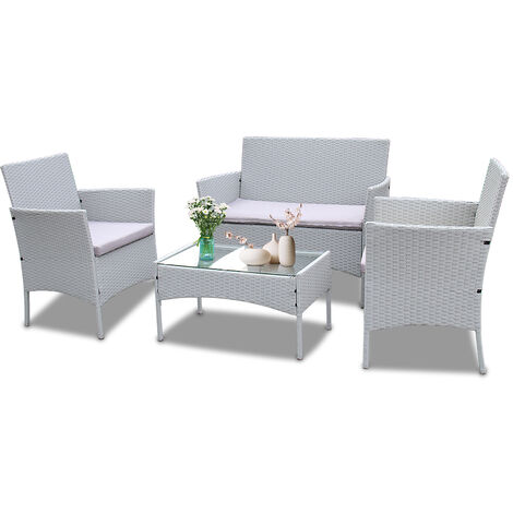 BIGZZIA Gartenmöbel-Set für den Außenbereich aus Rattan, 4-teilig, Gartenmöbel-Set für 4 Personen, inklusive 1 Sofa, 2 Sessel, 1 Tisch