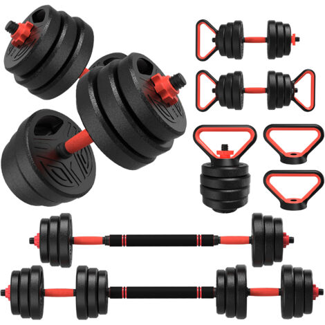 BIGZZIA Haltères Réglables - 4 en 1, Haltère XXL, Ciment, Plastique, 20 kg, Noir et Orange/Rouge - Poids Musculation, Dumbbell Set, Kit Sport Maison, Home Gym, Fitness