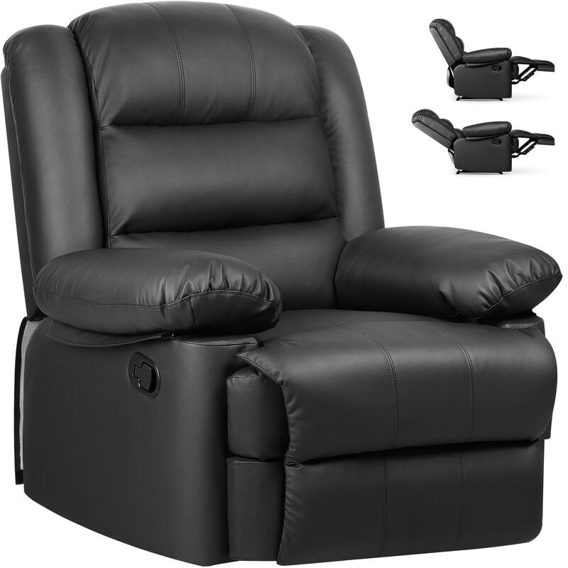 Recliner Chair 110-160° adjustable Bigzzia Sofa Armchair, Living room armchairs Adjustable Leg Rest, Reclining Functions, Black