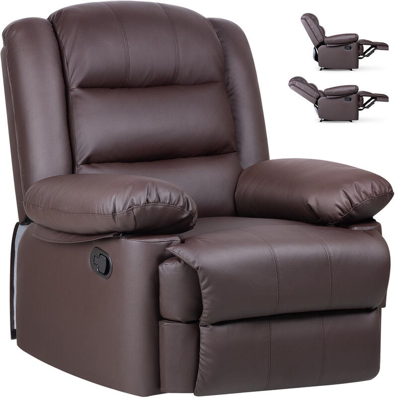 Recliner Chair 110-160° adjustable Bigzzia Sofa Armchair, Living room armchairs Adjustable Leg Rest, Reclining Functions, Brown