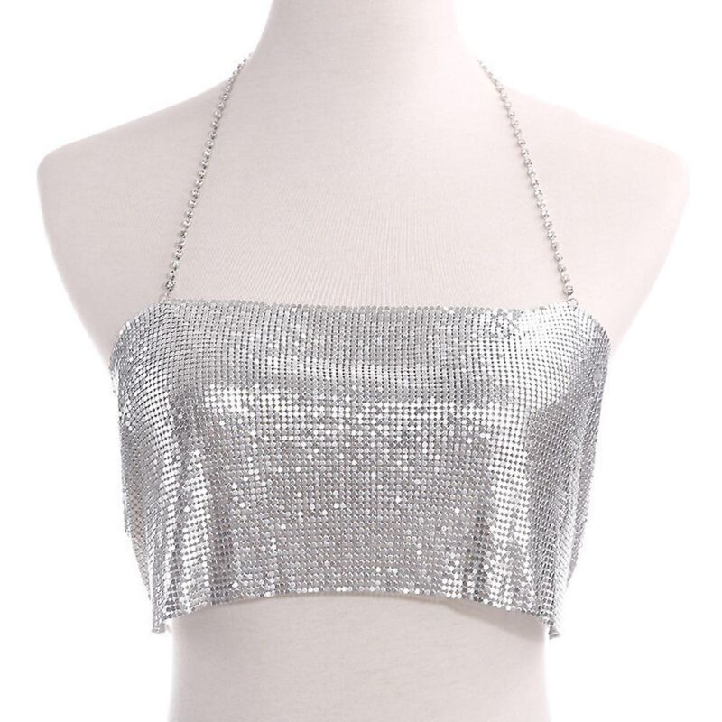 Bijoux de soutien-gorge en chaîne de corps scintillants argentés