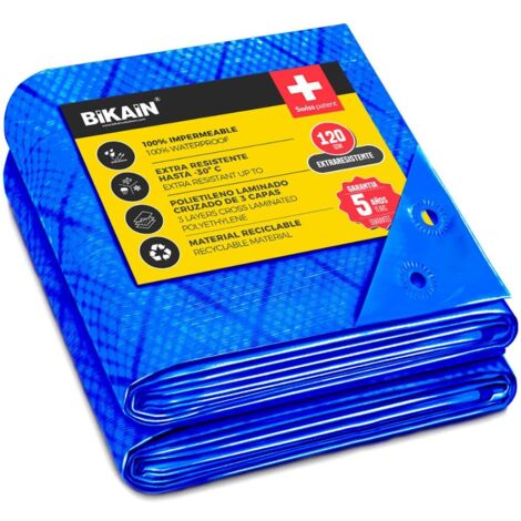 Bikain - Telo Impermeabile esterno - 5x8 metri - 70g/m2 Rinforzato - Occhielli Antistrappo - Telo 100% Impermeabile e 100% Protezione UV - Copritutto Multiuso - 3 Strati Laminato Incrociato