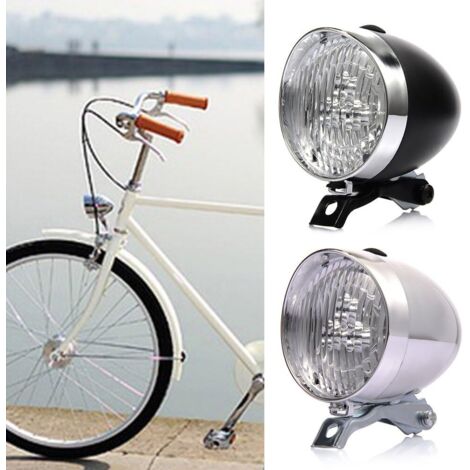 Bike Front Light - Retro Style - 3 LED Light - Battery Powered - 2 Modes - Bracket Included