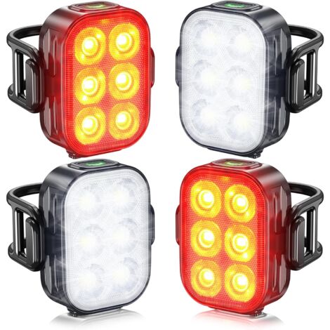 Bike Lights, Front and Rear Bike Lights, IP65 Waterproof USB Rechargeable, Equipped with 6 Super Bright LED Light Beads, 4 + 6 Lighting Modes, Suitable for Night Riding.