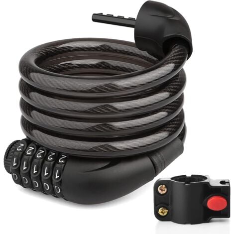 Bike Lock Chains, Outdoor Anti-Theft Bike Lock Chains with Bike Holder, 5 Digit Combination, Bicycle Cable Lock(125cm)