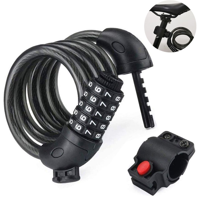 Pesce - Bike Locks Coiled Cable Secure Combination Resettable Cable Lock with Mounting Bracket