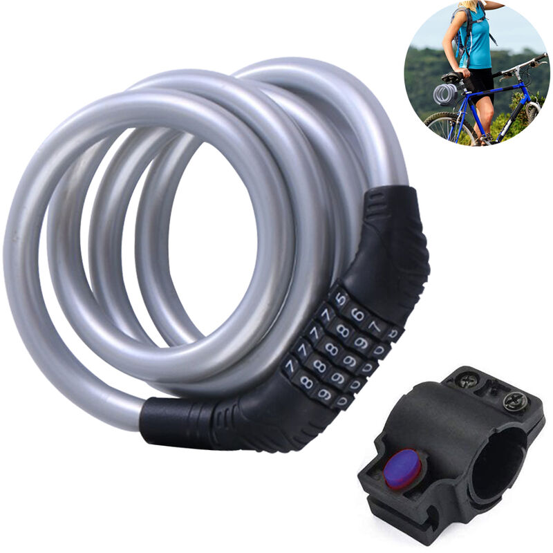 Pesce - Bike Locks Coiled Cable Secure Combination Resettable Cable Lock with Mounting Bracket