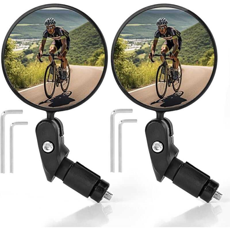 Bike Rearview Mirror, hd Glass Convex Lens Bike Mirror for 18-22mm Handlebar, 360° Rotatable Bicycle Rearview Mirror for Bike, mtb, Road Bike (2pcs)