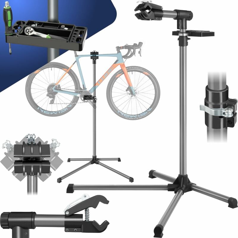 Tectake - Bike repair stand with tool tray - bike work stand, bike maintenance stand, work stand - black