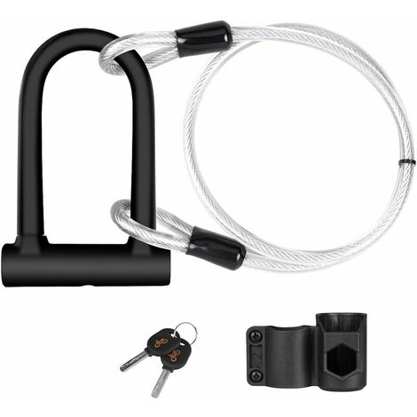 Bike U Lock - 16mm Heavy Duty Security U Cable Bike Lock avec 4ft Flex Bike Cable et support de montage robuste pour vélo de route VTT Vélo électrique Vélo pliant