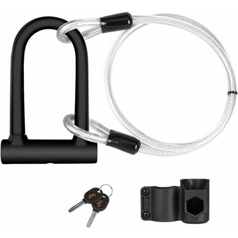 Bike U Lock - 16mm Heavy Duty Security U Cable Bike Lock avec 4ft Flex Bike Cable et support de montage robuste pour vélo de route VTT Vélo électrique Vélo pliant