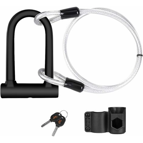 Bike U Verrou de sécurité Robuste en U avec câble Flexible de 1,2 m et Support de Montage Robuste pour vélo de Route, VTT, vélo électrique Pliable