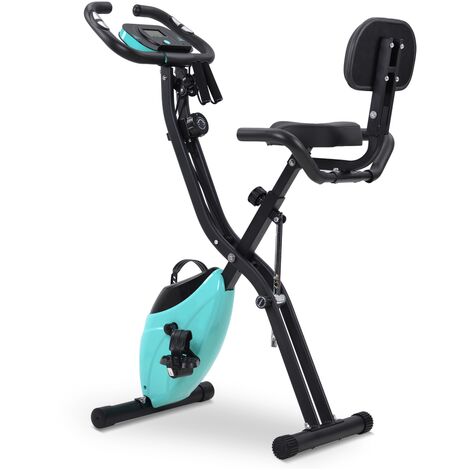 Bike X, vélo de fitness pliable magnétique, entraîneur à domicile pour le cyclisme intérieur en cardio avec des transactions et des sangles d'expander Bleu