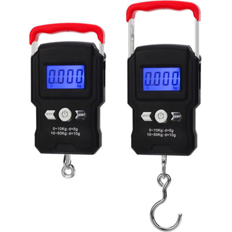 Bilancia a gancio, doppia precisione, display LCD retroilluminato, portata 50 kg/5 g, dimensioni 210x65x30 mm