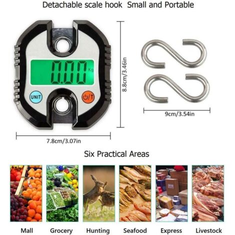 Bilancia da appendere per bagagli, bilancia da pesca, portata fino a 150 kg con display LCD e funzione di conteggio del peso, 2 ganci rimovibili, bilancia per bagagli ideale per viaggi, pesca, caccia 