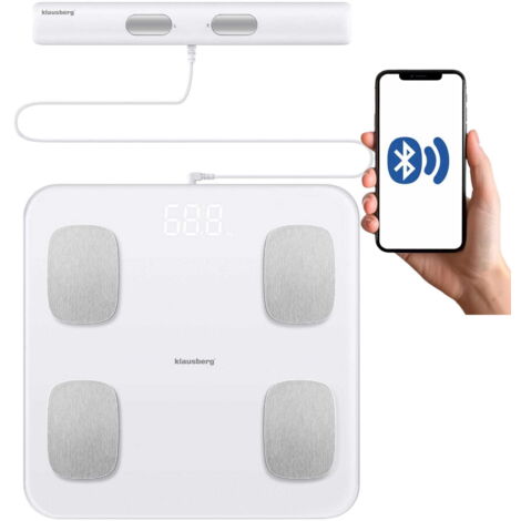 Bilancia da bagno con misurazione del grasso corporeo e della composizione corporea, Smart, BT, KLAUSBERG KB-7853 bianca