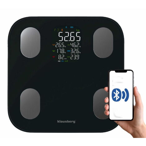 Bilancia da bagno con misurazione del grasso corporeo e della composizione corporea, Smart, BT, KLAUSBERG KB-7854 nero