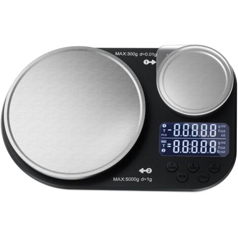 Bilancia da cucina a doppia piattaforma, bilancia digitale per alimenti, in grado di pesare 5 kg e 300 g, bilancia digitale con piattaforma di pesatura in acciaio inox, adatta per cucinare e cuocere a