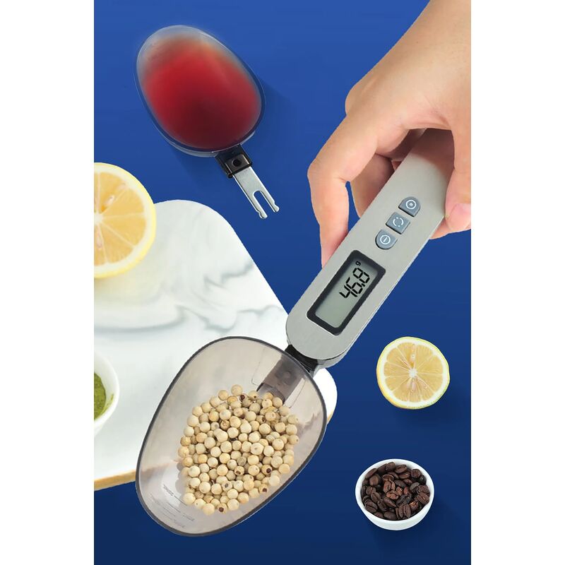 Image of Bilancia da cucina digitale LCD con testa a due cucchiai per misurare la farina alimentare Cucchiaio digitale per utensili da cucina per caffè al