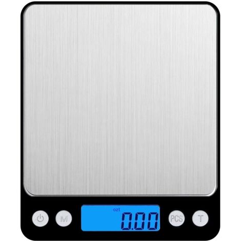 Bilancia da cucina elettronica ad alta precisione 500 g/0,01 g con display LCD retroilluminato, 6 unità e funzione tara, bilancia digitale multifunzionale per alimenti in acciaio inossidabile