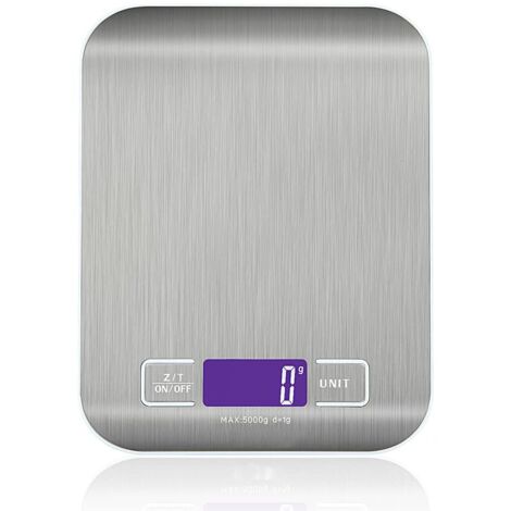 Bilancia da cucina elettronica ad alta precisione 5000 g/1 g con display LCD retroilluminato, 6 unità e funzione tara in acciaio inox, digitale intelligente, per alimenti multifunzionali