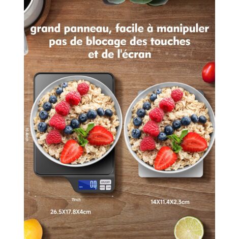 Bilancia da cucina elettronica ad alta precisione ricaricabile tramite USB da 5000 g/0,1 g con piatto di pesatura extra large in acciaio inossidabile (9 unità) e funzione tara, bilancia alimentare