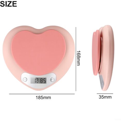 Bilancia da cucina elettronica, capacità 5 kg, schermo LCD a forma di cuore, con funzione tara, adatta per la cottura al forno, la cottura e la preparazione del caffè