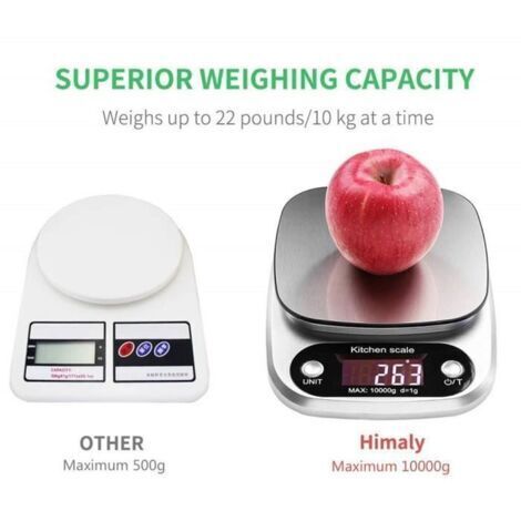 Bilancia da cucina elettronica da 10 kg/1 g, alta precisione, bilancia per alimenti domestica con ampio display LCD per torte/crostate/biscotti professionali