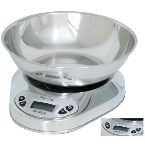BILANCIA DA CUCINA ELETTRONICA INOX PORTATA 5K DIMENSIONI 21x22,5x11 h CM