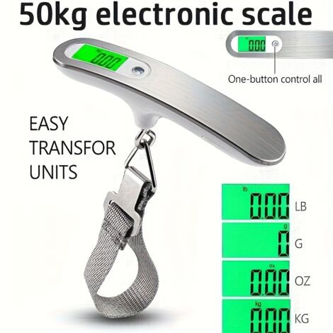 Bilancia da viaggio portatile in acciaio inossidabile per uso esterno, bilancia elettronica ricaricabile da 50 kg, bilancia tascabile.