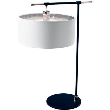 Bilancia della lampada da tavolo E27 1x40w in acciaio nero, bianco in policotton, nichel lucido H: 65,6 cm B: 33,5 cm Dimmabile