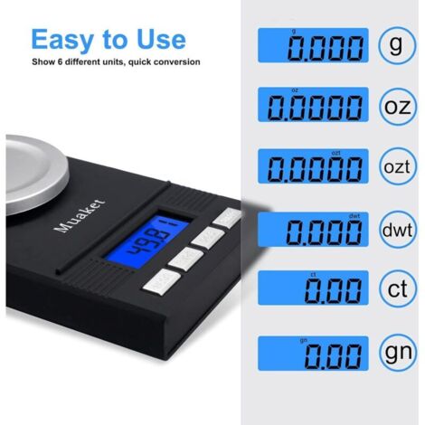 Bilancia di precisione in milligrammi da 50 g x 0,001 g, bilancia elettronica per gioielli con display a LED, multifunzionale, da cucina, tascabile con pesi di calibrazione