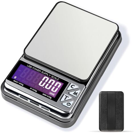 Bilancia di precisione per gioielli da 600 g x 0,01 g con 7 unità e 3 porte di ricarica, bilancia digitale tascabile portatile, adatta a collezionisti di monete, gioiellieri e appassionati di monete d