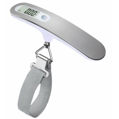 Bilancia digitale da appendere per bagagli in acciaio inox con batteria inclusa, colore argento, portata fino a 50 kg.