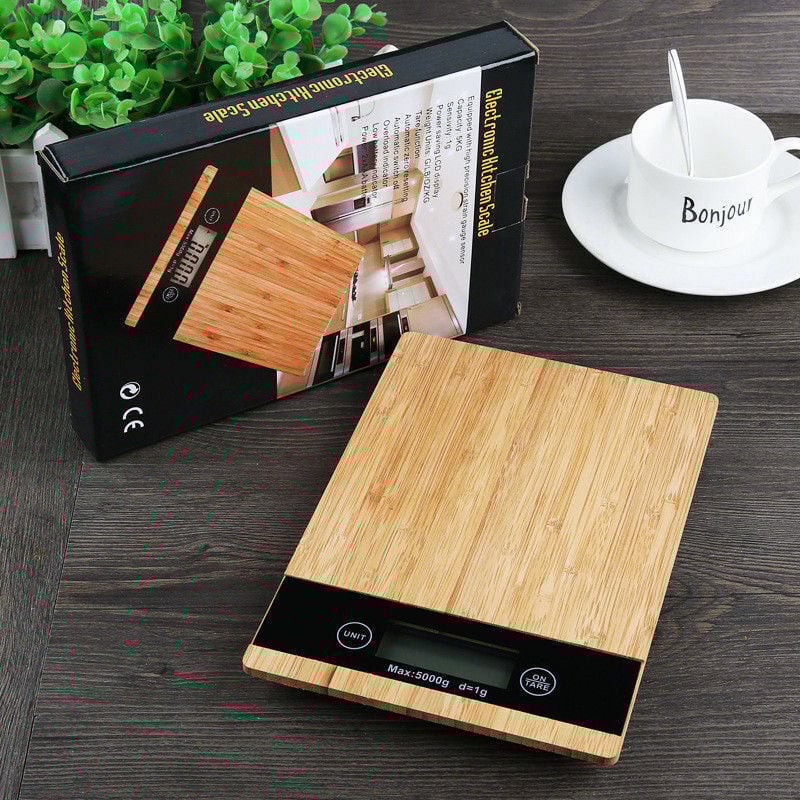Bilancia digitale lcd piatto ripiano in legno 5 kg da 1 gr a 5 kg