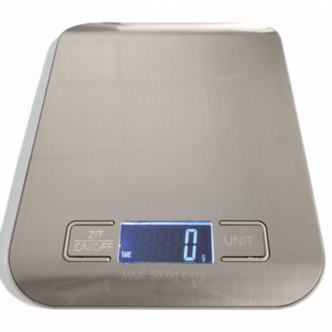 Bilancia digitale piana in acciaio inox con display LCD capacità 5 Kg