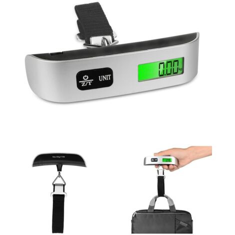 Bilancia digitale portatile per bagagli, elettronica da viaggio, portata 50 kg, batteria inclusa.
