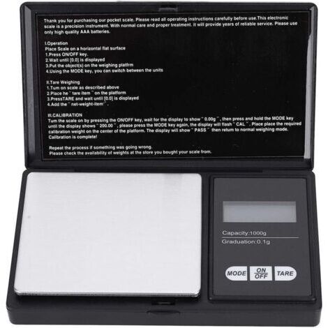 bilancia digitale portatile per gioielli, bilancia mini tascabile con display LED e precisione di 0,1 g/0,1 g per pesare oro, argento, diamanti, gemme e cereali (1.000 g / 0,1 g)