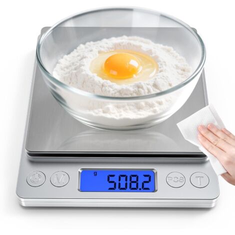 Bilancia digitale ricaricabile per alimenti, con misurazione in grammi e once e intervallo di misurazione di 0,1 grammi / 3 chilogrammi (6,6 libbre).