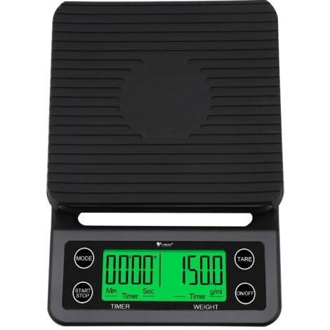 Bilancia elettronica con timer, bilancia elettronica per caffè, bilancia per caffè (nera, 0,1-3 kg)