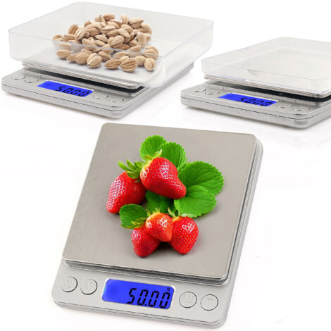 Bilancia elettronica di precisione per gioielli da cucina, 500 g, 0,01 g, due contenitori