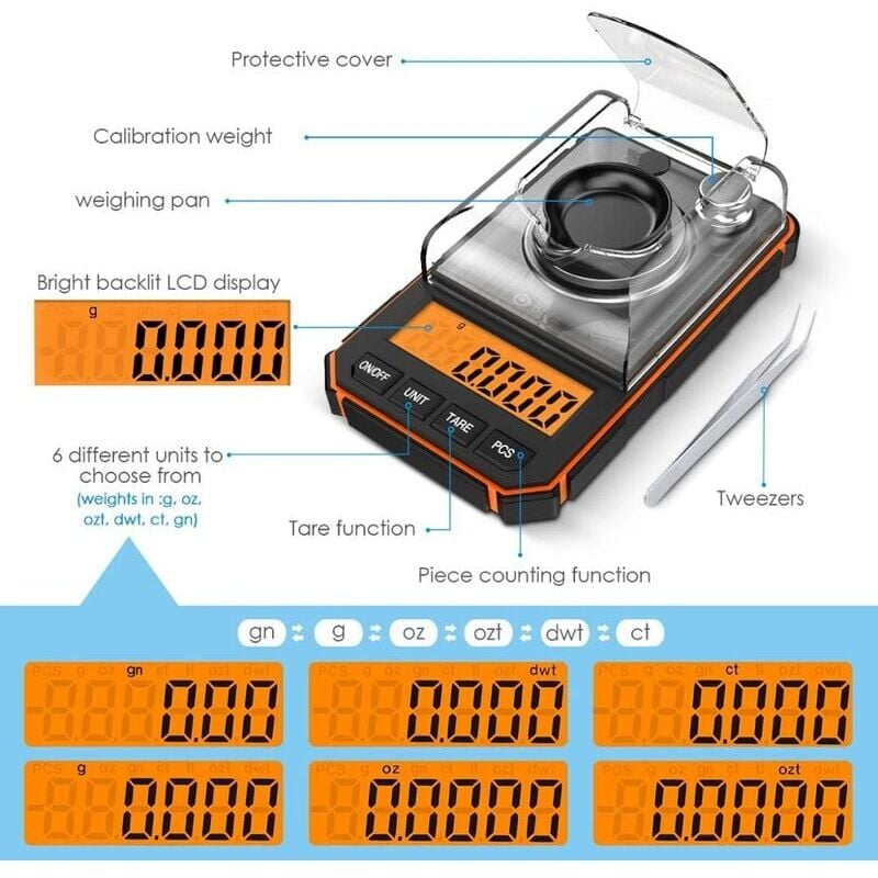 Image of Bilancia elettronica digitale da 0,001 g Mini bilancia portatile di precisione Bilancia tascabile professionale Milligrammi Peso di calibrazione 50 g