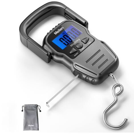 Bilancia elettronica per bagagli/bilancia digitale portatile/bilancia per valigie con display LCD retroilluminato per viaggi, pesca e tiro con l'arco, gancio grande (batterie incluse) (MS003Y-g)