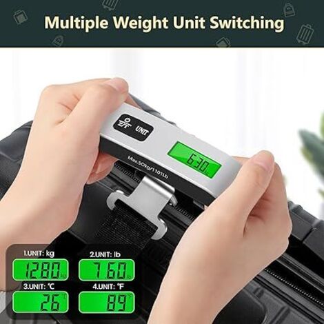 Bilancia elettronica per valigie, bilancia portatile max 50 kg/110 libbre, bilancia per valigie con display LCD retroilluminato con funzione tara per accessori da viaggio postali e domestici