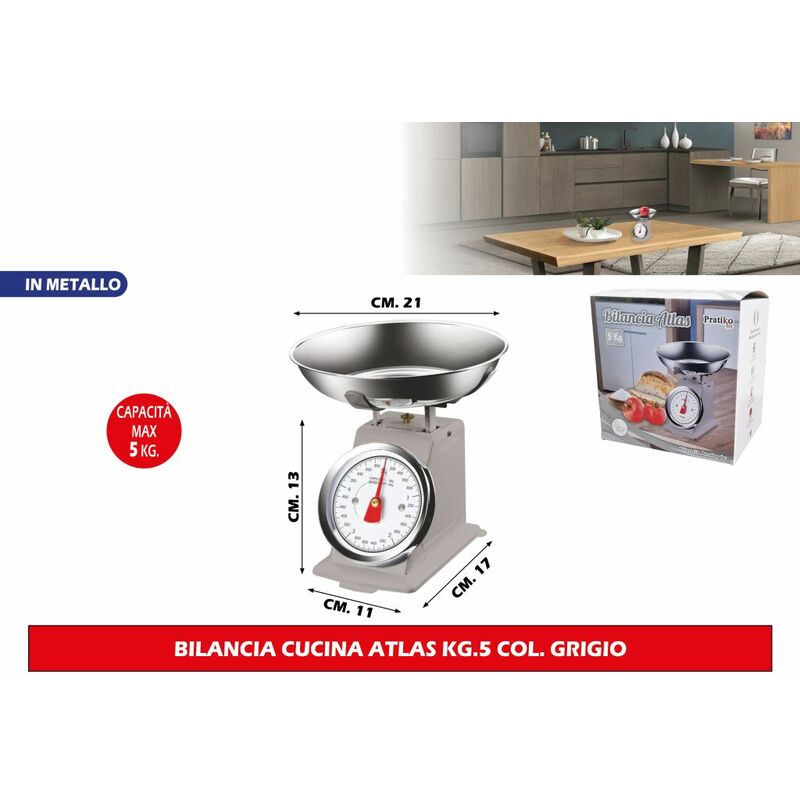 Bilancia Meccanica Analogica da Cucina in Metallo Atlas Vintage 5Kg Grigio