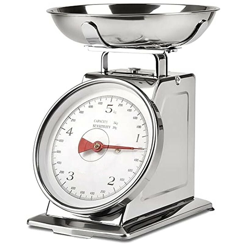 Image of Bilancia meccanica da cucina in acciaio inox per pesare cibi pietanze alimenti farina portata fino 5kg