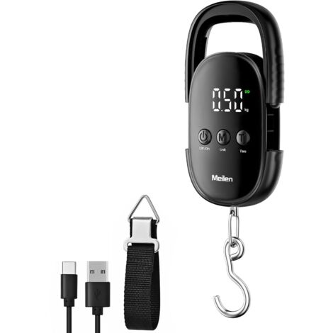 Bilancia per bagagli, bilancia da pesca da 50 kg, con maniglia nascosta, display LED, per viaggi, pesca, regalo per uomo, nero