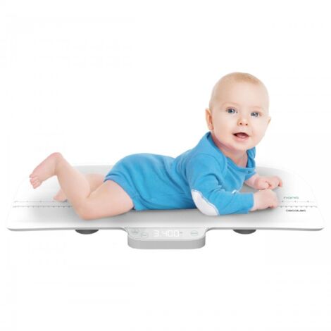 Bilancia per bambini che pesa fino a 40 kg, con metro incorporato (fino a 60 cm), spegnimento automatico, funzione tara e hold e display a LED.