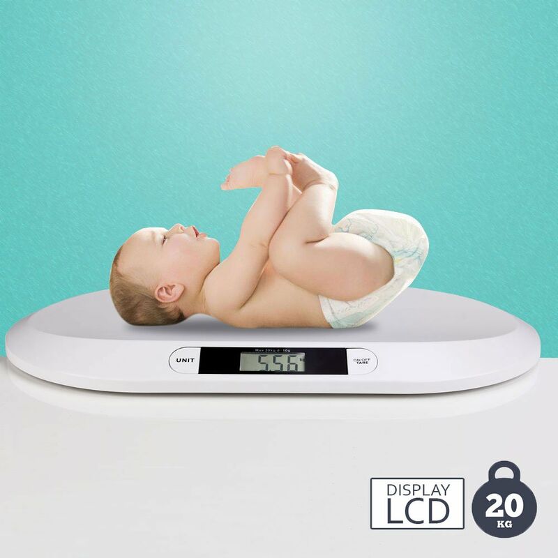 Bakaji - Bilancia Pesa Bambini Neonati Display Digitale lcd Pesa Neonato 20KG Bianco